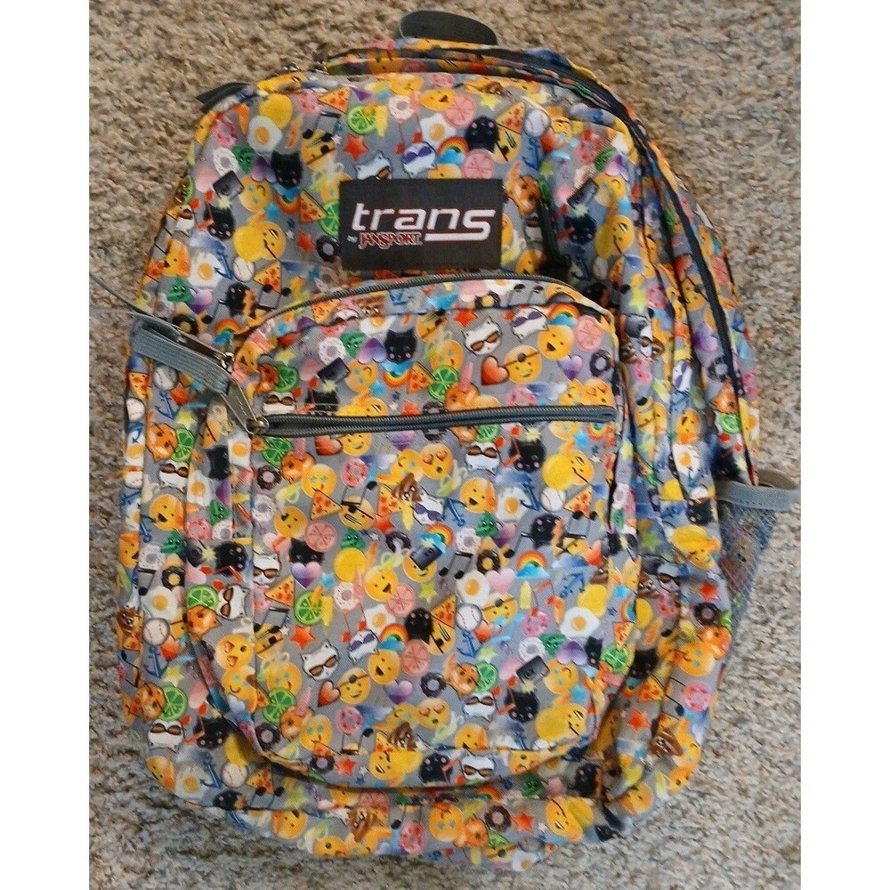 JANSPORT TRANS Colorful EMOJI DOUBLE-BIG-POCKET BACKPACK Hiking School Book Bag